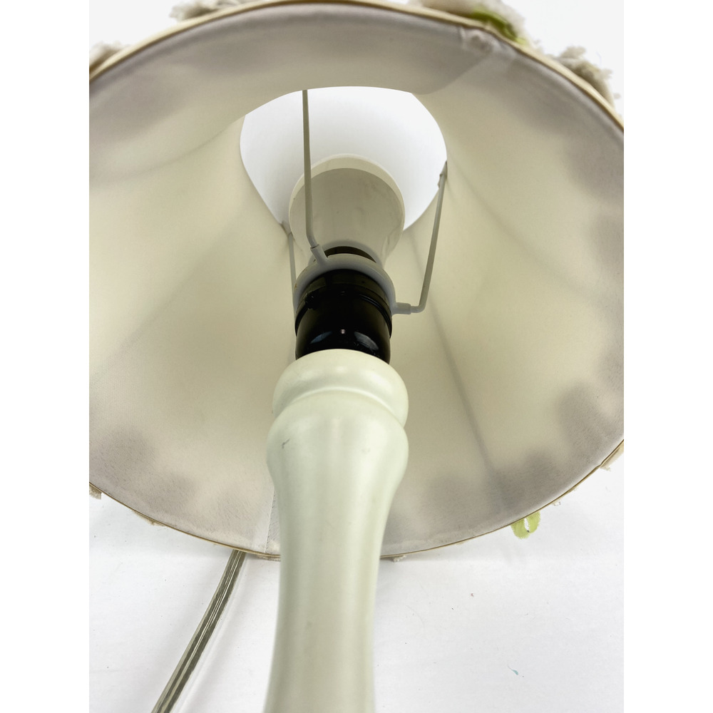 White Candlestick Table Lamp with Lined Fabric Shade Rosette Accents - Picture 6 of 8
